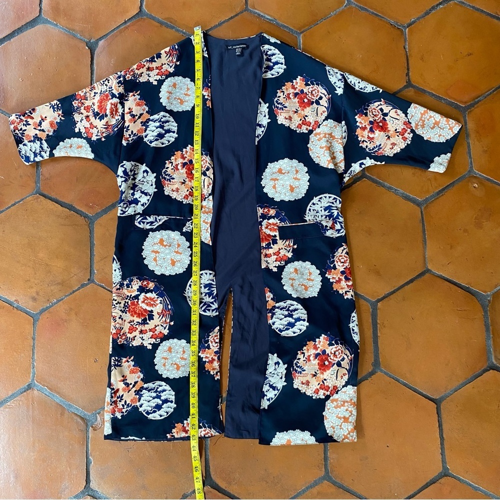 TRF Outerwear Zara Kimono Jacket Women S M Floral Duster Boho Artsy Japanese - Picture 11 of 12